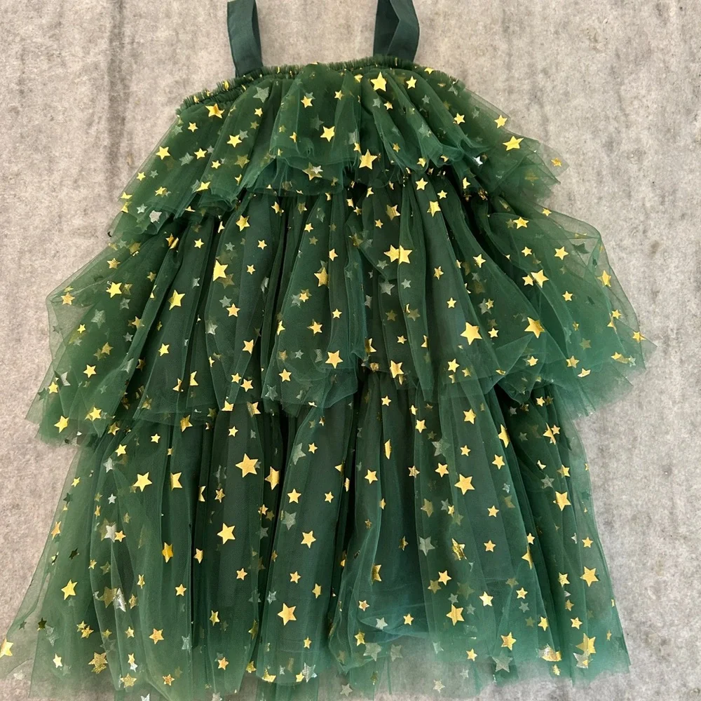 Festive Christmas Tree Costume Dress with Pom-Pom Ornaments